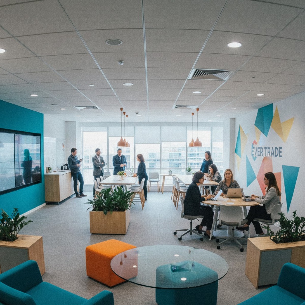Novo escritório da Ever Trade: design moderno e colaborativo.