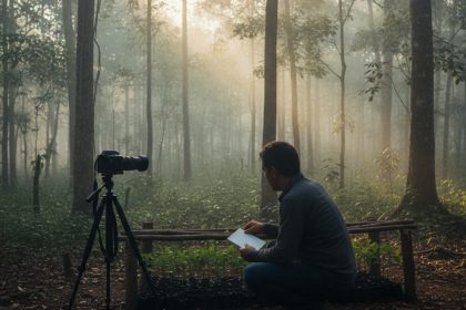 Paisagem costeira do Litoral do Paraná com vegetação nativa preservada.