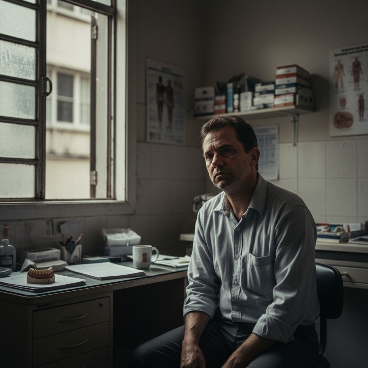 Dentista sorrindo para paciente em clínica moderna