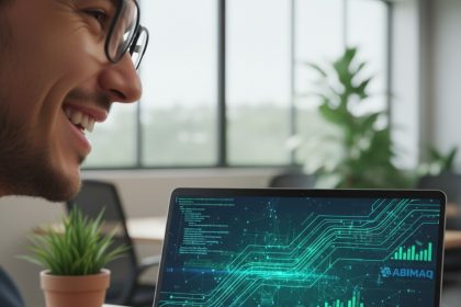 Logotipo da ABIMAQ e imagem ilustrativa de inteligência artificial.