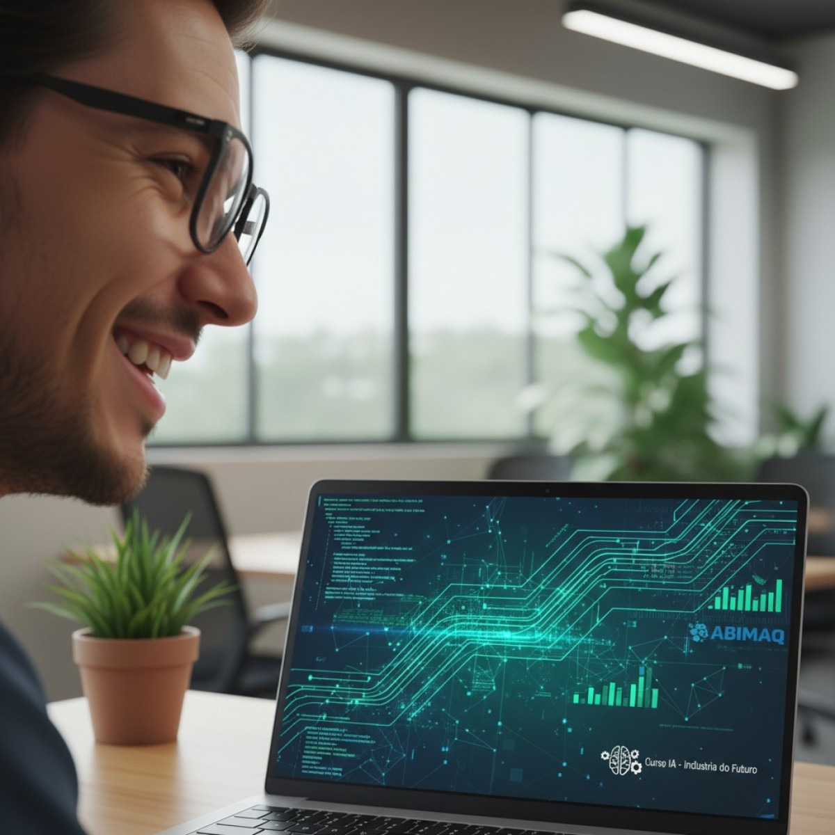 Logotipo da ABIMAQ e imagem ilustrativa de inteligência artificial.