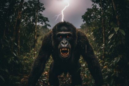 Pôster do filme 'O Primata' com primata raivoso