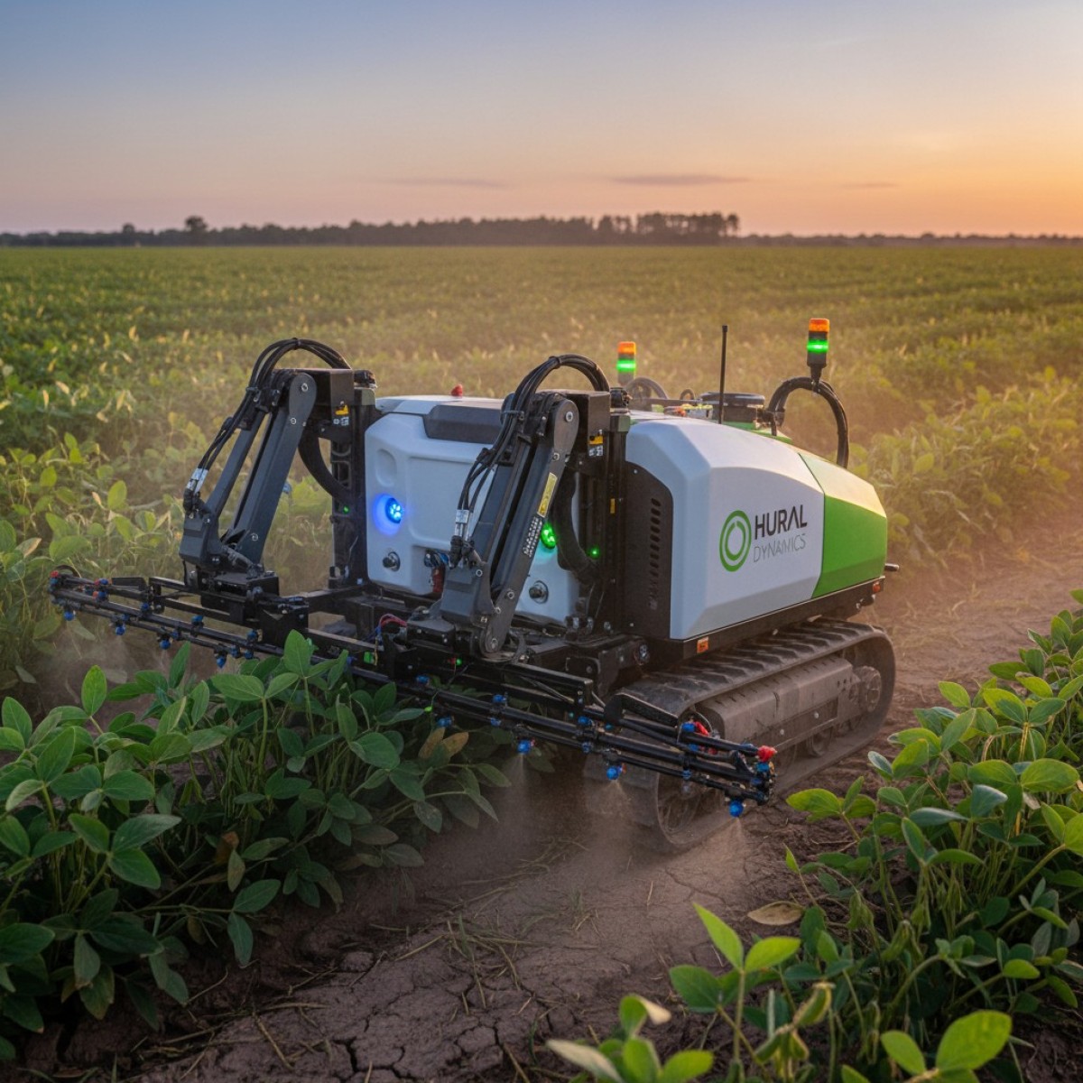 Robô pulverizador elétrico Hural Dynamics em campo.
