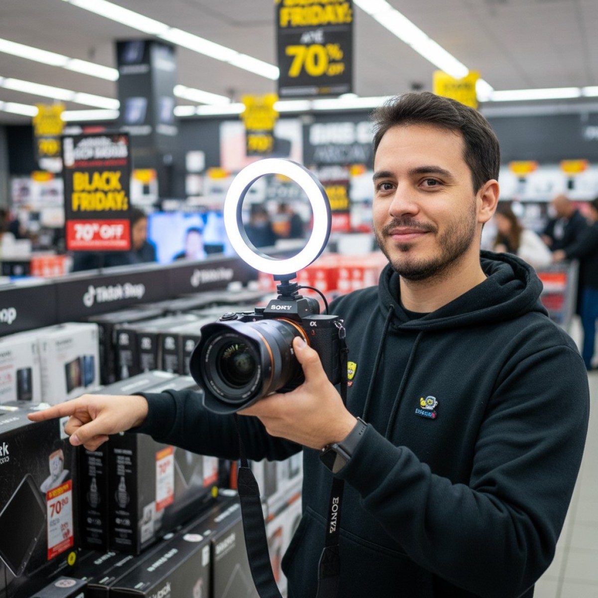 Influenciadores digitais divulgando ofertas da Black Friday no TikTok.