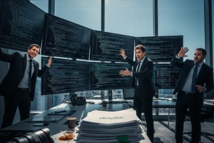 Robô segurando uma engrenagem, simbolizando IA corporativa.