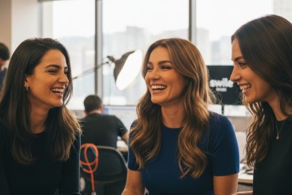 Gabriela Spanic nos bastidores de 'A Firma' com Michelle e Giselle Batista.