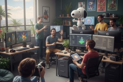 Snoopy e Charlie Brown investigando um mistério.