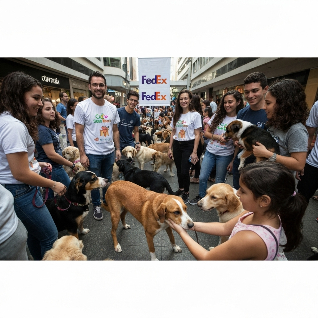 Cães aguardam adoção em feira promovida pela FedEx, Cão Sem Dono e Tietê Plaza.