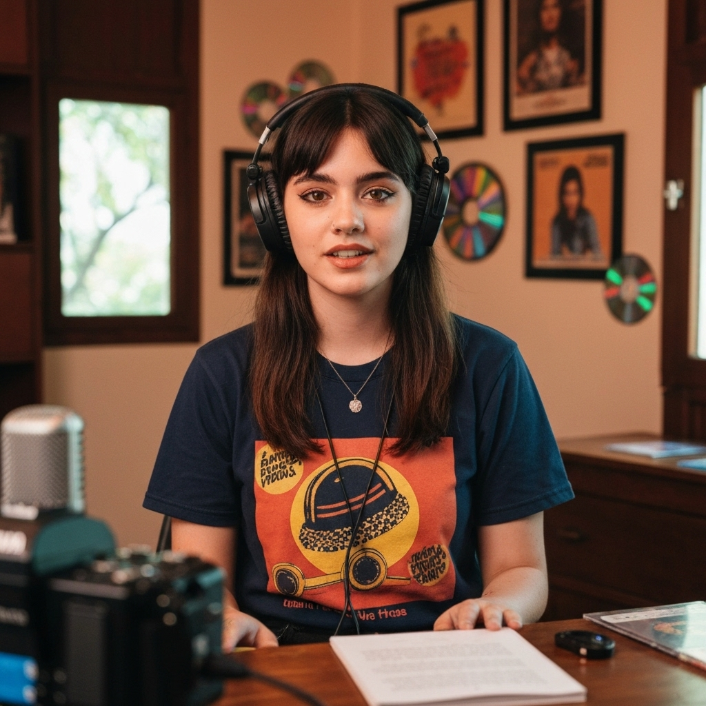 Microfones de podcast em estúdio, iluminação suave