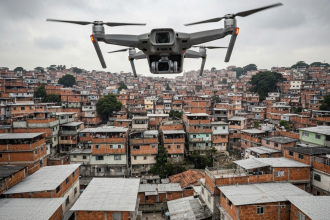 Drone sobrevoa área urbana