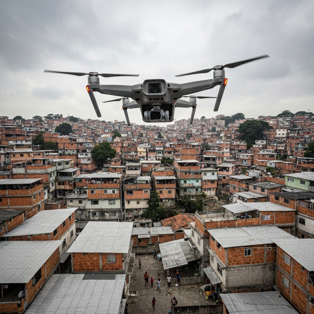 Drone sobrevoa área urbana
