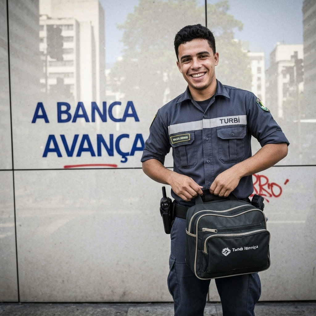 Frota de carros da Turbi com o logo do Itaú ao fundo.