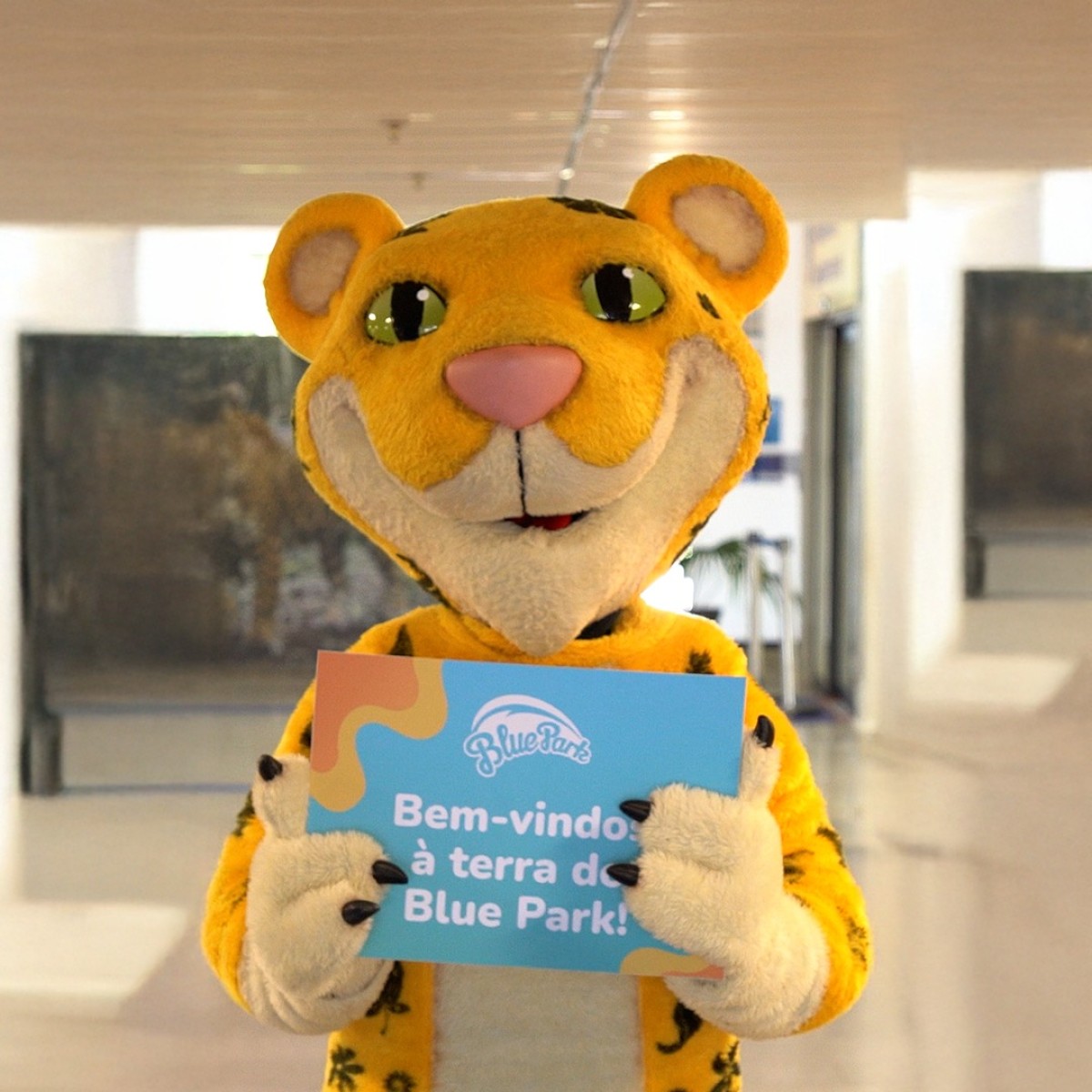 Blue Park surpreende turistas com mascotes no aeroporto de Foz