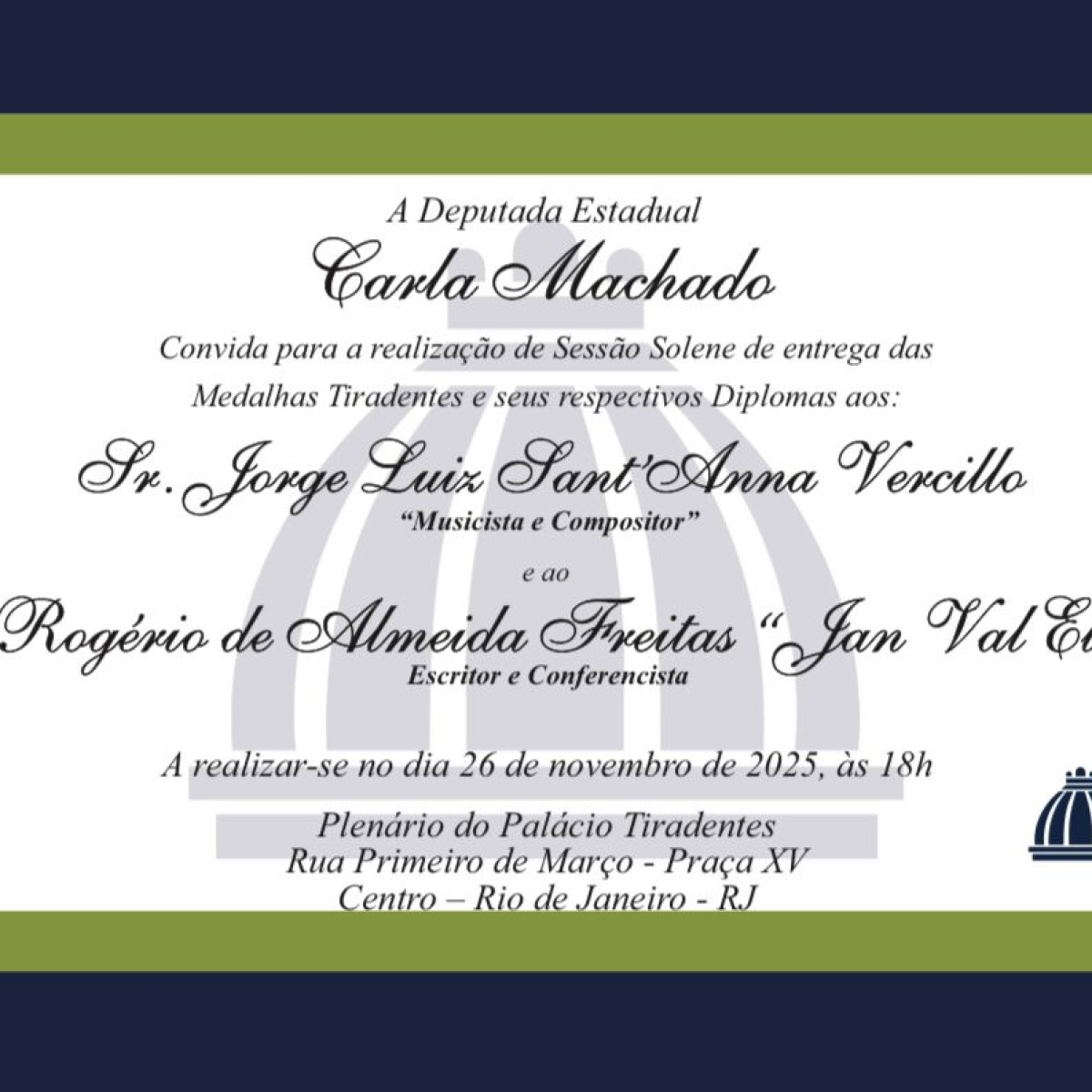 Jorge Vercillo recebe Medalha Tiradentes no Rio de Janeiro