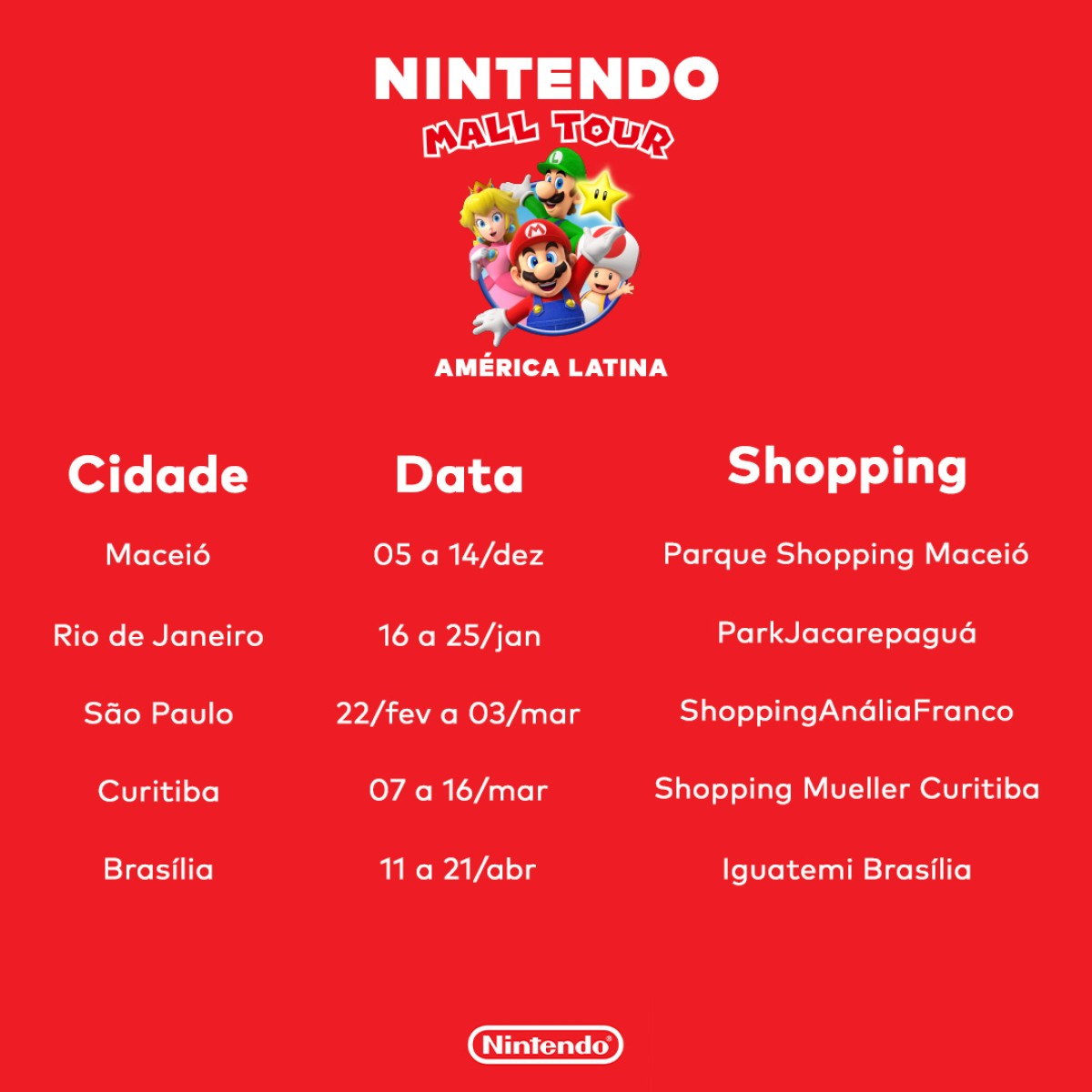 Nintendo promove tour em shoppings da América Latina