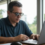 Jornalista utilizando IA para escrever notícia