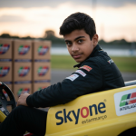 Naim Saleh, piloto de Fórmula 4, com o logo da Skyone no macacão.