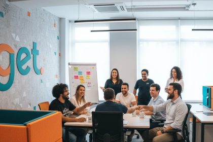 Colaboradores da Get celebrando o lançamento do programa Get Lovers.