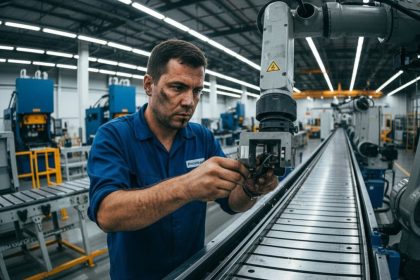 Robô industrial trabalhando com IA no Brasil