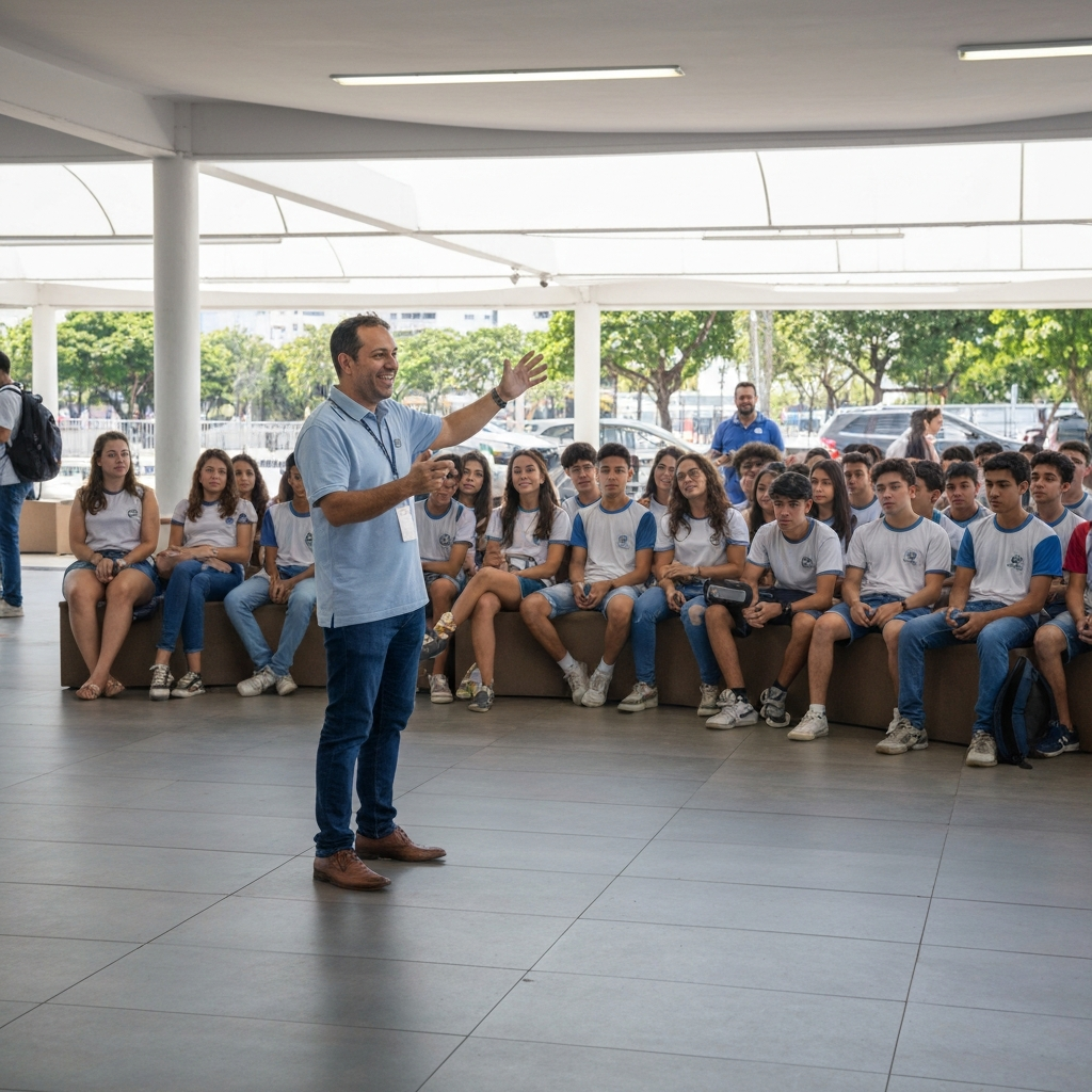 Alunos participando de aulão pré-ENEM no Shopping Nova Iguaçu.