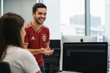 Robô colaborando com um humano em ambiente de trabalho