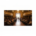 Pessoas visitando exposição de arte com obras financiadas pela Lei Rouanet.