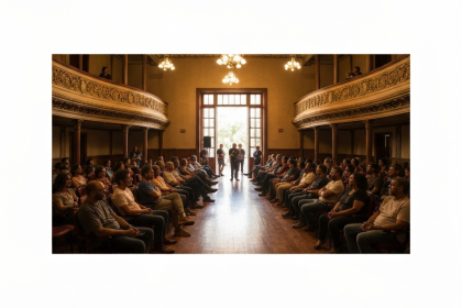 Pessoas visitando exposição de arte com obras financiadas pela Lei Rouanet.