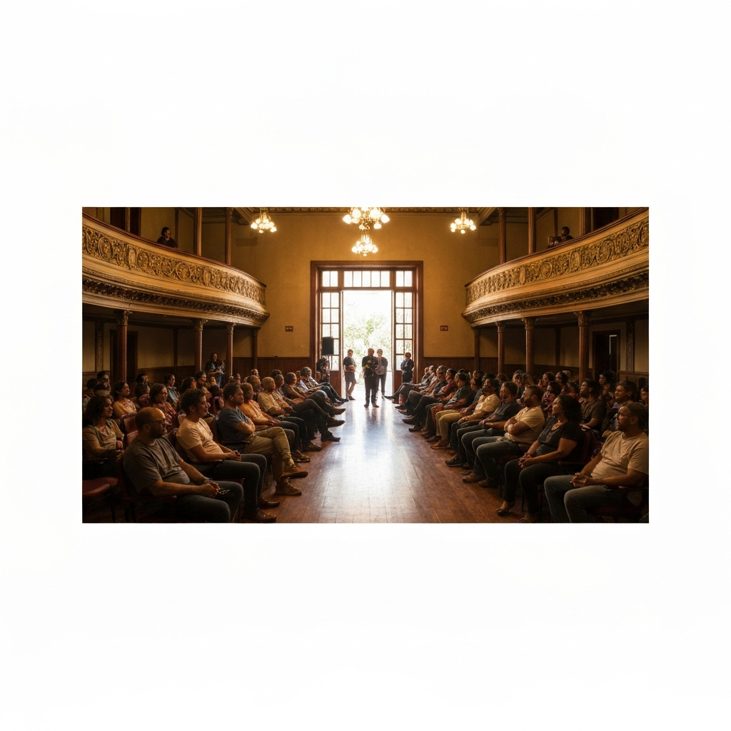 Pessoas visitando exposição de arte com obras financiadas pela Lei Rouanet.