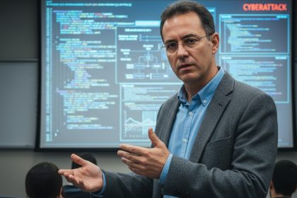 Cadeado digital com tela de computador ao fundo, representando segurança cibernética.