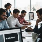 Mulher analisando gráficos de vendas para a Black Friday.