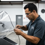 Painel de acrílico com design moderno em ambiente corporativo.