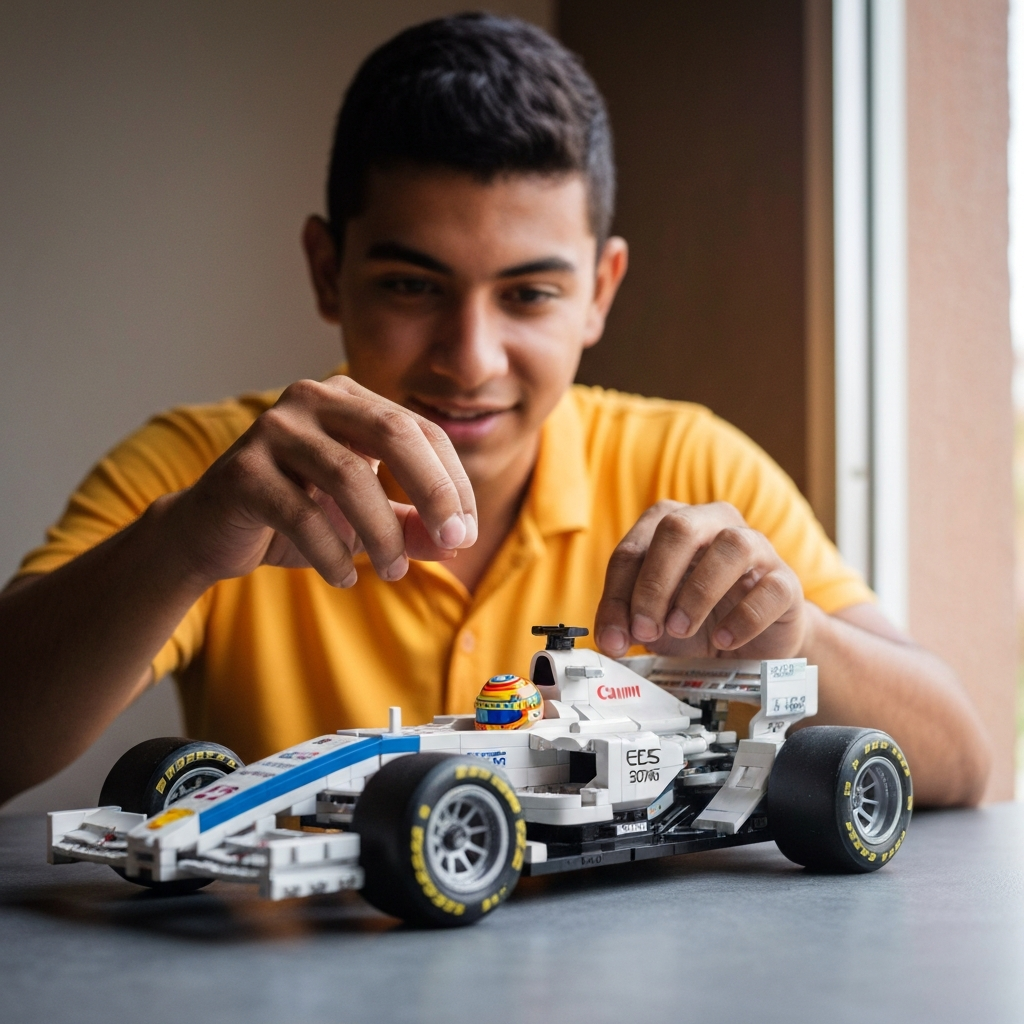 Réplicas LEGO de carros de Fórmula 1 em celebração ao GP do Brasil.