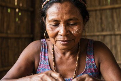 Quilombola demonstrando técnica ancestral durante pesquisa.