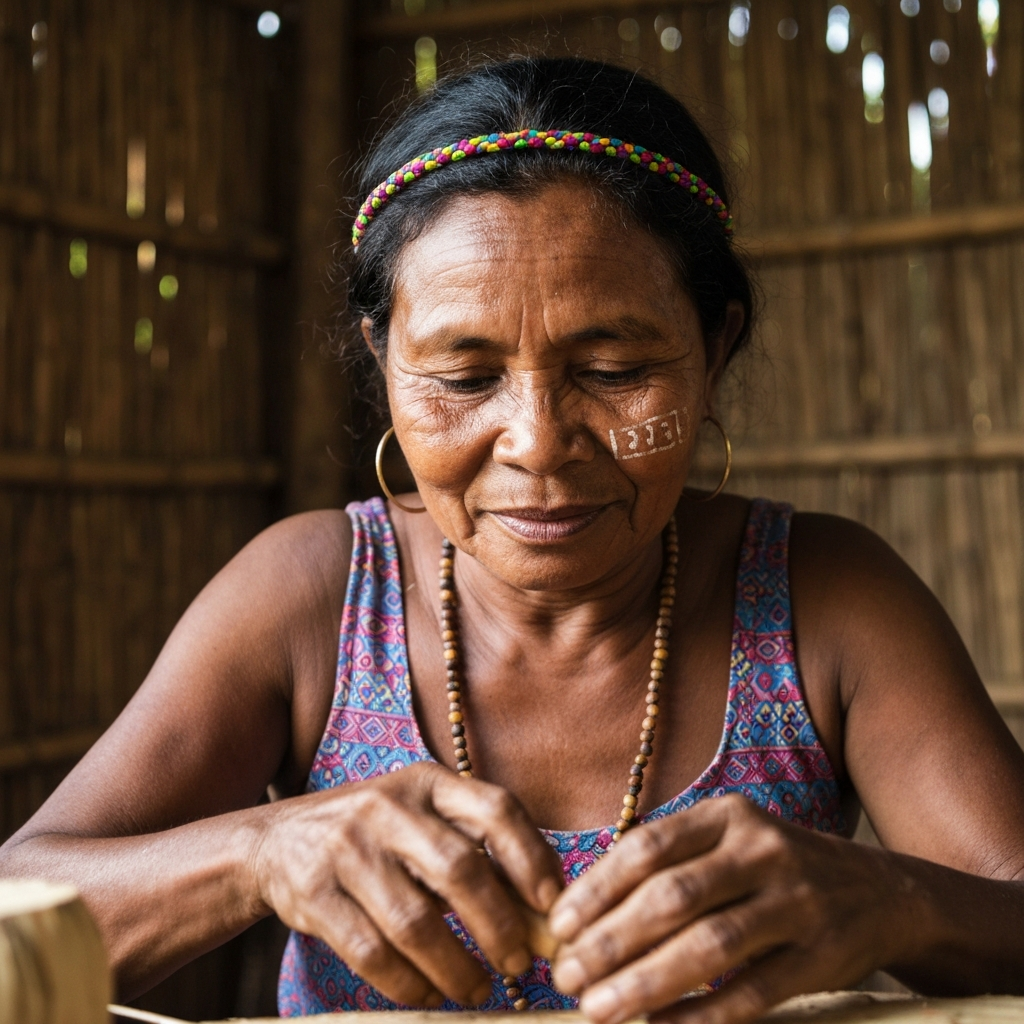 Quilombola demonstrando técnica ancestral durante pesquisa.