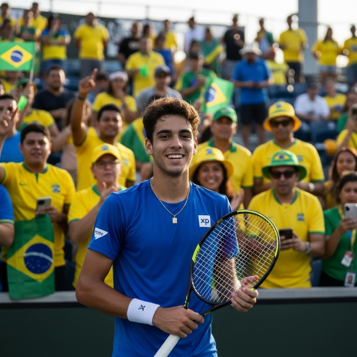 João Fonseca com raquete, campanha XP