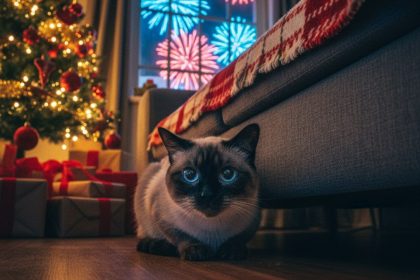 Cão assustado com fogos de artifício