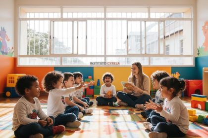 Crianças em espaço revitalizado pelo Instituto Cyrela