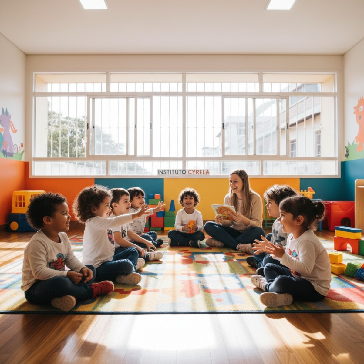 Crianças em espaço revitalizado pelo Instituto Cyrela