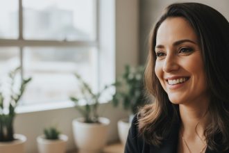 Mulher meditando em paisagem ensolarada